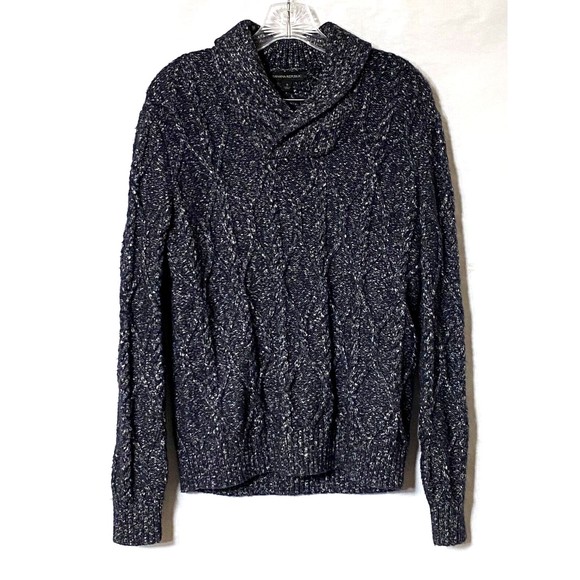 Banana Republic Sweater Mens S Preppy Navy Cable Knit Shawl Neck Yak Hair - Picture 1 of 12